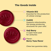 Thumbnail for OLLY Extra Strength Daily Energy Gummy, Caffeine Free, 1000mcg Vitamin B12, CoQ10, Goji Berry, Adult Chewable Supplement, Berry Yuzu Flavor - 60 Count