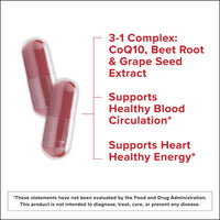 Thumbnail for Qunol Blood Pressure Support, 3 in 1 Beets + CoQ10 + Grape Seed Extract, Beet Root Capsules that Supports Healthy Blood Circulation & Heart Healthy Energy, 60 Count (Pack of 2)
