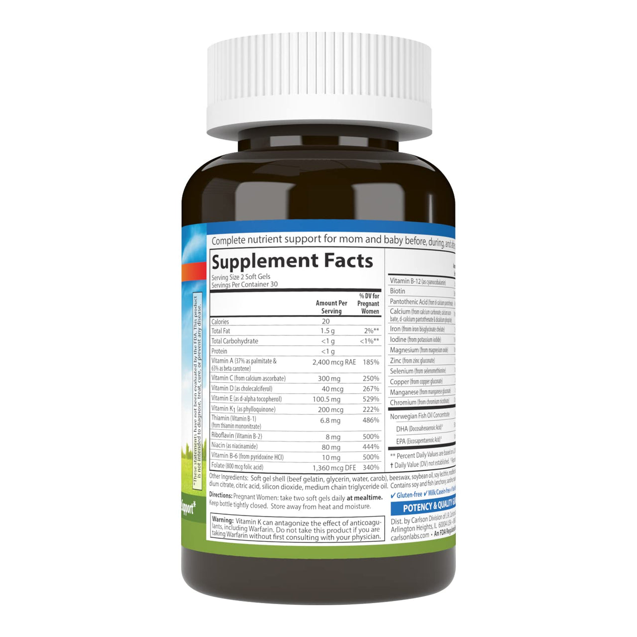 Carlson - Prenatal, Multiple with DHA & Vitamin D3, Pregnancy Health, Fetal Development & Immune Support, 60 Softgels