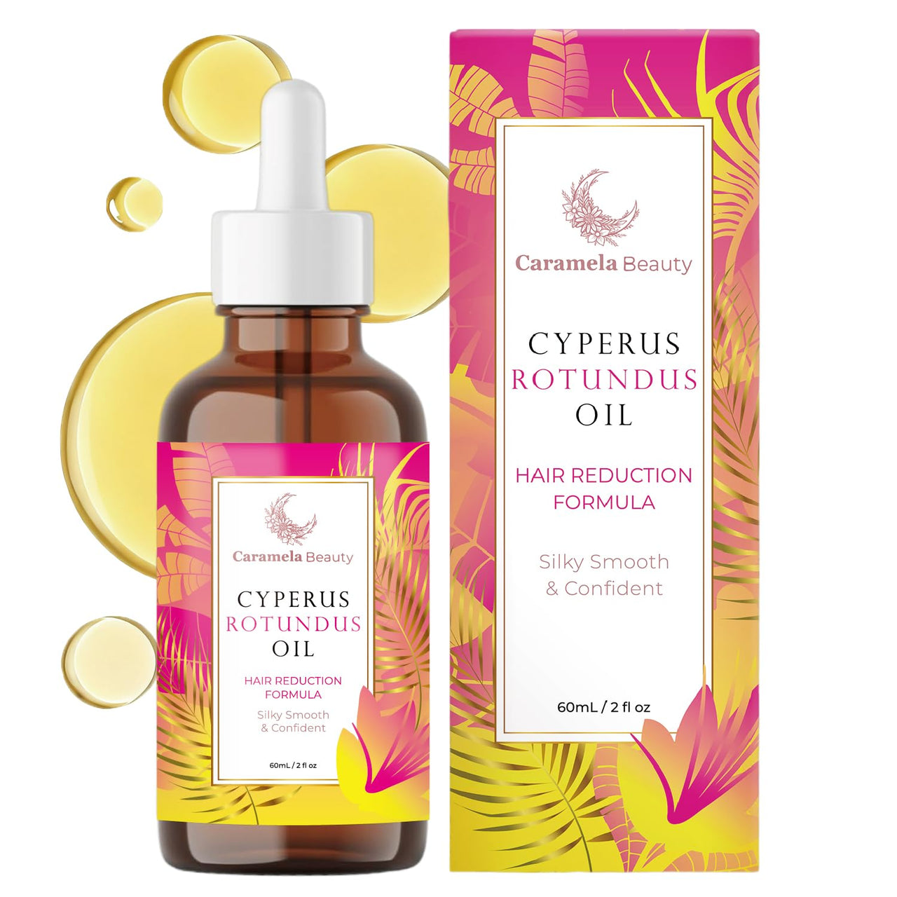 Caramela Beauty Cyperus Rotundus Oil - 60ml Natural Cyperus Rotundus Oil For Hair Removal, Moisturizing & Soothing Cyperus Oil For Reducing Body Hair Growth, Hair Removal Oil Ideal for All Skin Types