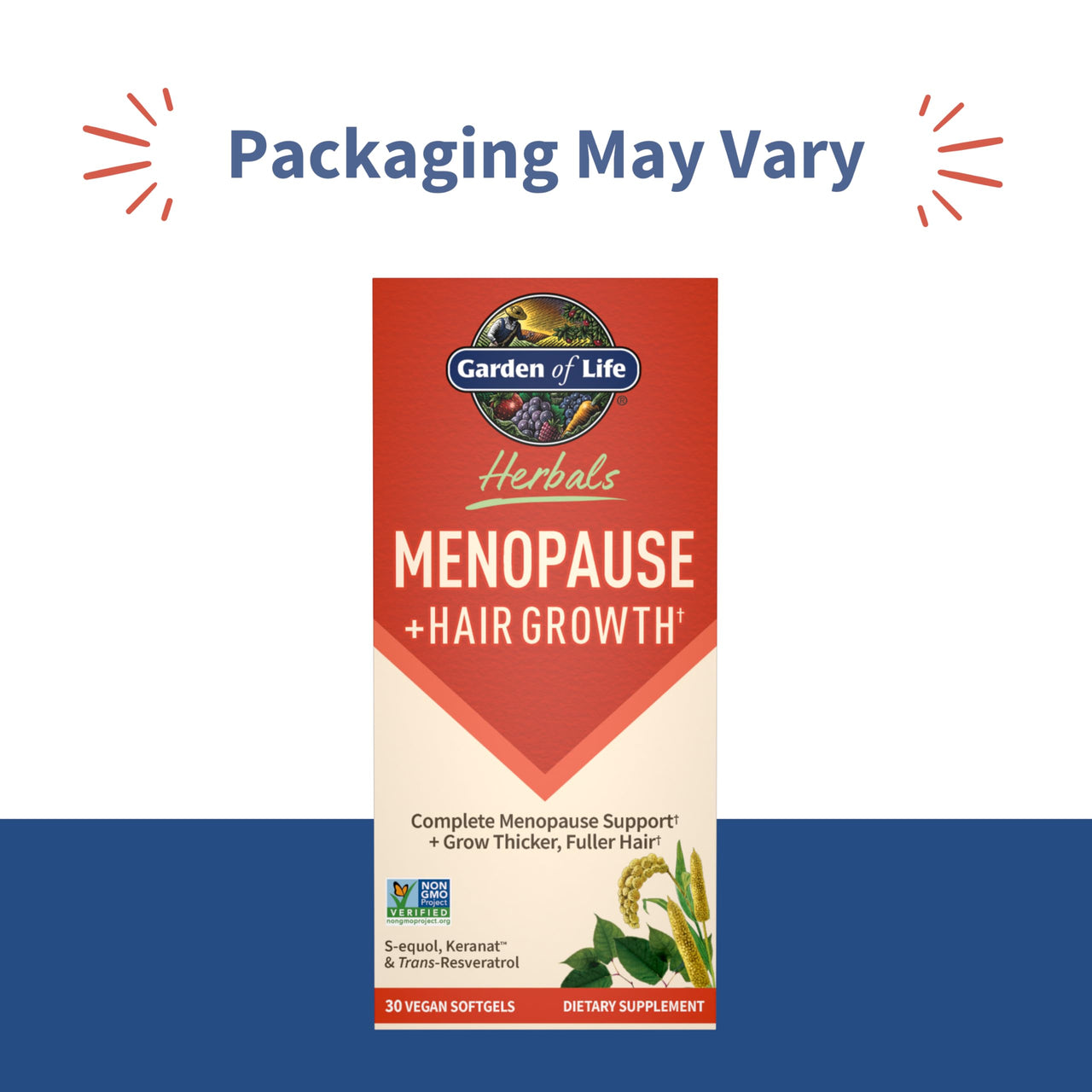 Garden of Life Herbals Menopause Supplement with S-equol & Trans-Resveratrol for Multi-Symptom Relief, Keranat for Thicker, Fuller Hair Growth – Non-GMO, Gluten-Free, Vegan, Berry Flavor, 30 Servings