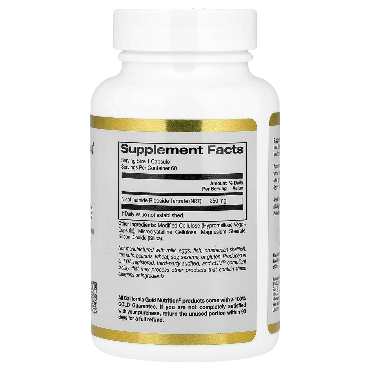 California Gold Nutrition Nicotinamide Riboside Tartrate (NR), 250 mg, 60 Veggie Capsules