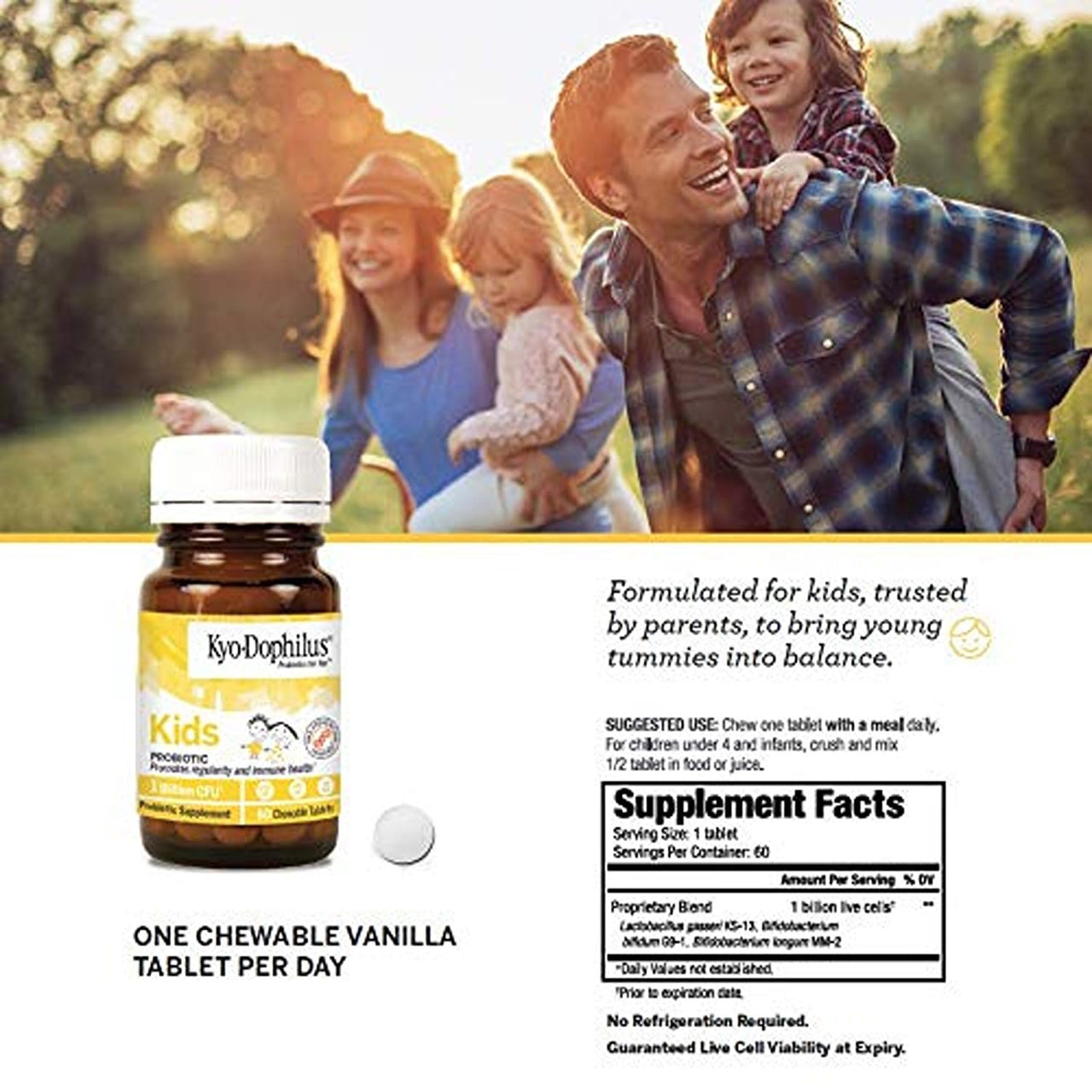 Wakunaga Kyo-Dophilus Kids Probiotic, Promotes Regularity and Immune Health*, 60 Tablets