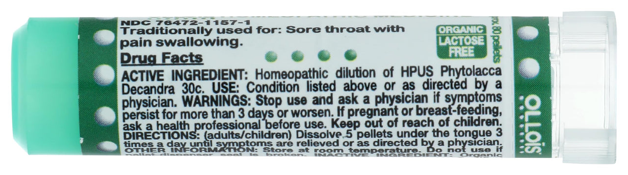 OLLOIS Phytolacca Decandra 30c, Organic Lactose-Free Homeopathic Medicines, 80 Pellets (Pack of 1)