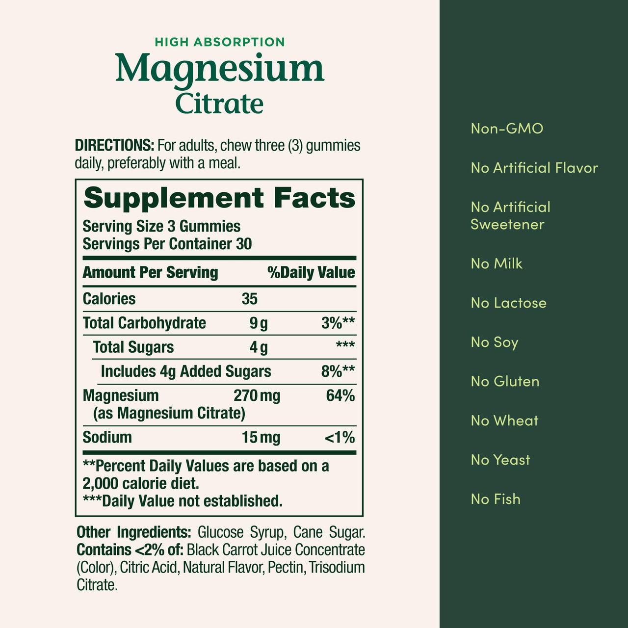 Nature's Bounty Magnesium Citrate Gummies for Adults, Supports General Health, Bone, Nerve, Muscle & Heart Health Support, 270mg per Serving, Vegan, Non-GMO - Raspberry 90 Count