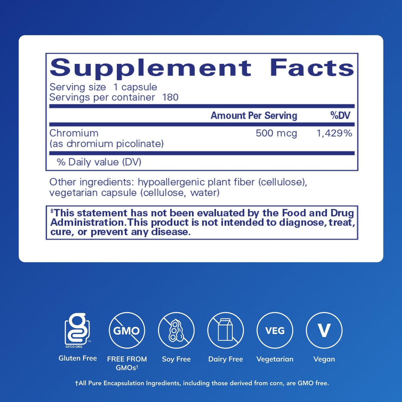 Pure Encapsulations Chromium (Picolinate) 500 mcg - for Lipid & Carbohydrate Metabolism* - Mineral Supplement - Superior Absorption Chromium Supplement - Vegan & Gluten Free - 180 Capsules