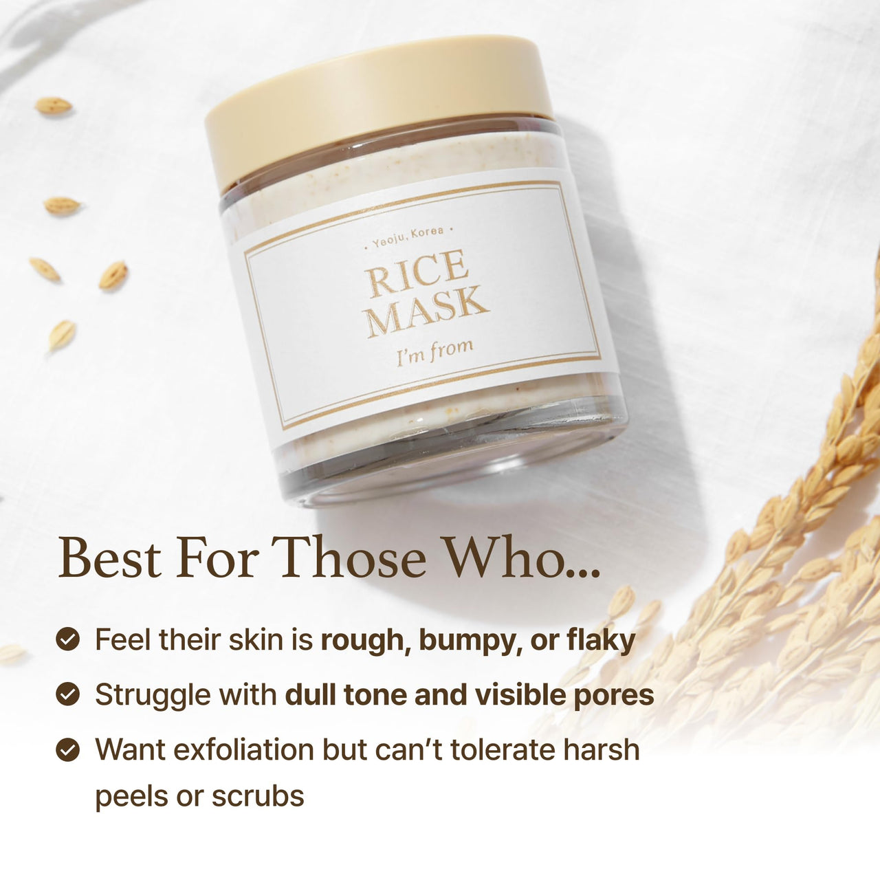 I'm from Rice Mask 3.88 Oz, Gentle Exfoliating Wash Off Facial Mask for Dull, Rough Skin, Pore Clearing, Remove Dead Skin Cells, Uneven Skin Tone, Smooth Skin, Moiustirinzg, Radiant