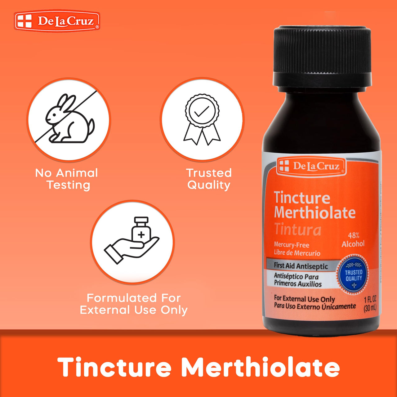 De La Cruz Merthiolate Tincture Antiseptic - First Aid for Minor Cuts, Scrapes and Burns - Mercury-Free Formula Safe for The Entire Family (3 Bottles)