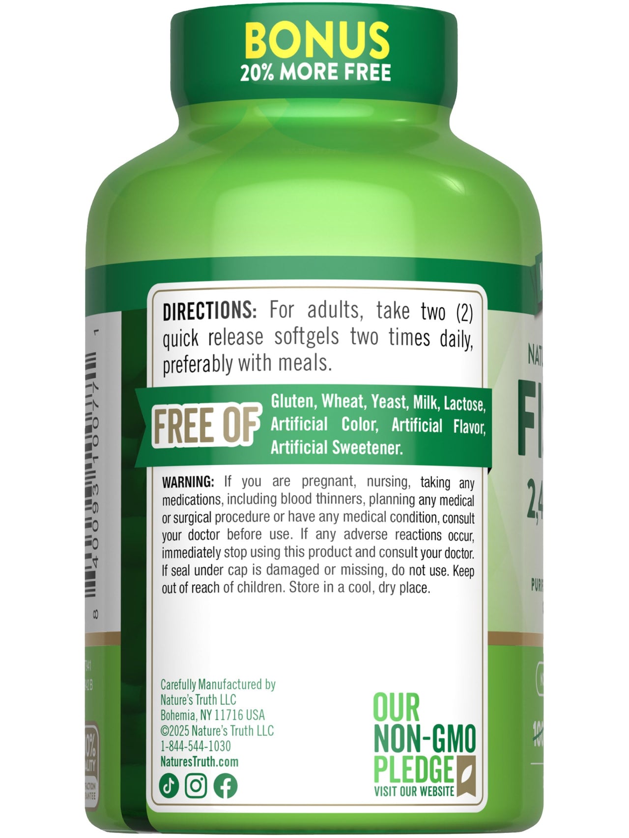 Nature's Truth Fish Oil 2400mg | 120 Quick Release Softgels | 720 mg Omega 3 | Burpless Lemon Flavor Pills | Non-GMO & Gluten Free Supplement