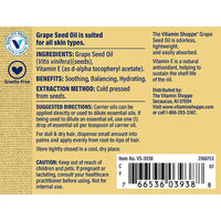 Thumbnail for The Vitamin Shoppe Grape Seed Carrier Oil with Vitamin E - Soothing Balancing Skin Care | Aromatherapy Base | 4 oz | Hydrating