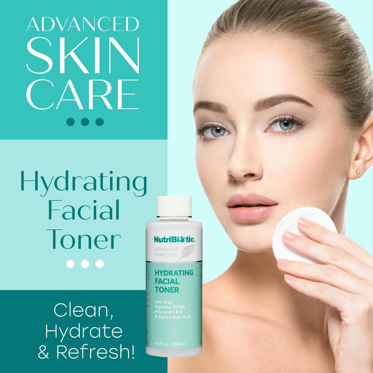 NutriBiotic Hydrating Facial Toner, 4.2 Fl Oz with GSE | with Peptides, Aloe, DMAE, Vitamin C Ester, Tocotrienols & Alpha Lipoic Acid | Vegan & Paraben Free