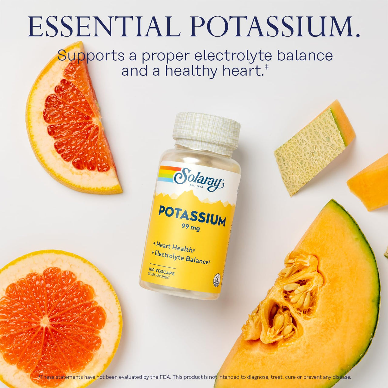 SOLARAY Potassium Supplement Capsules - 99 mg, Electrolyte Balance Formula for Women & Men, Potassium Supplement for Electrolytes, Heart Health Support, Lab Verified - 100 Vegetable Capsules