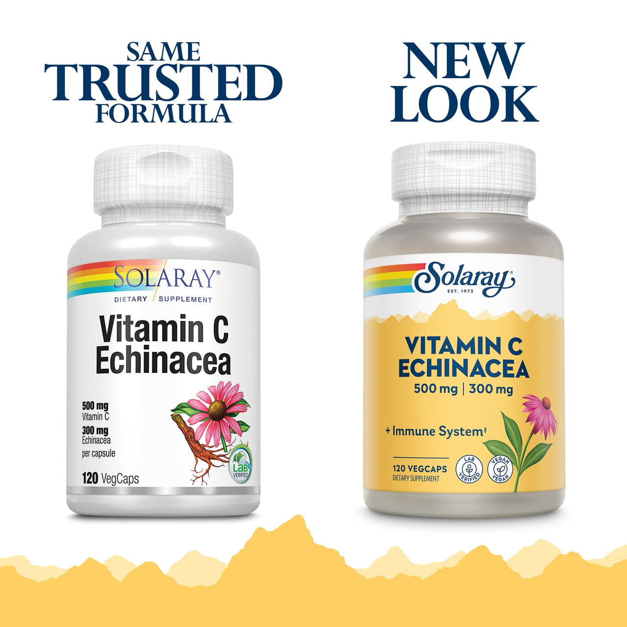 SOLARAY Vitamin C & Echinacea Root Supplement - Healthy Immune System Support for Women & Men, 500 mg Vitamin C & 300 mg Echinacea Per Capsule, Non-GMO, Vegan - 120 Count Veg Caps