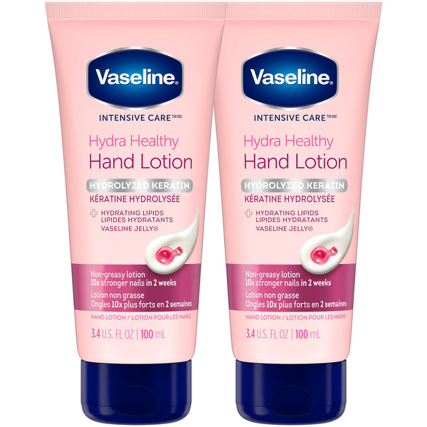 Vaseline Hand Cream 2-Pack – Healthy Hands Stronger Nails with Keratin, 10X Stronger Nails in 2 Weeks, 3.4 Oz Ea