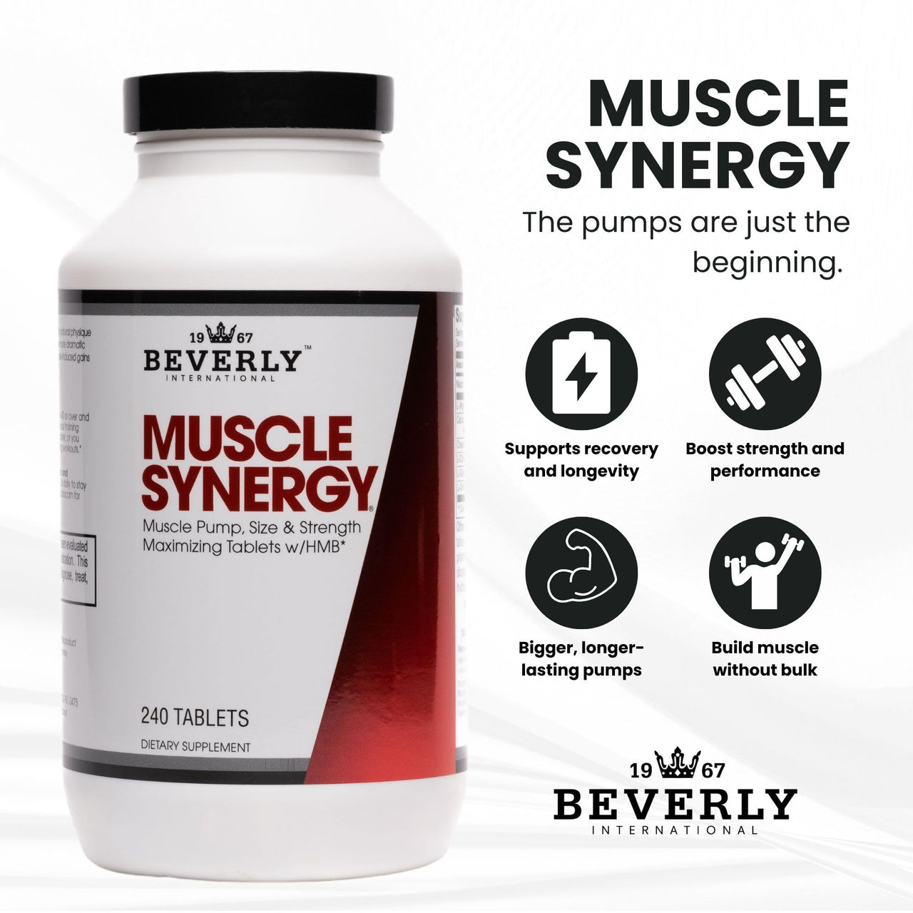 Beverly International Muscle Synergy 240 TABS (15 Servings) Clinically Dosed Ingredients - HMB, L-Arginine, L-Citrulline, Creatine Monohydrate, L-Ornithine. Bigger-Stronger-Lasting Pumps.