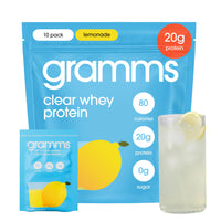 Thumbnail for GRAMMS Clear Protein Powder Packets 20G Protein for Women & Men & Lactose Free, Grass-Fed Whey Isolate, Gluten Free, Zero Sugar, Gut Friendly, Non-Bloating (Lemonade-10 Servings)