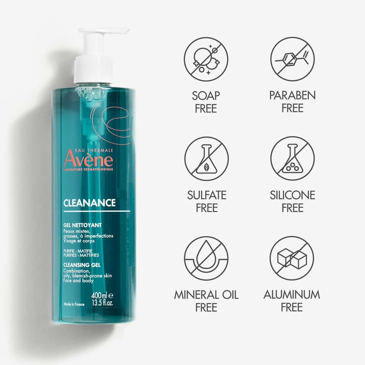Avène Cleanance Cleansing Gel Soap Free Cleanser for Acne Prone, Oily, Face & Body, 13.5 Oz