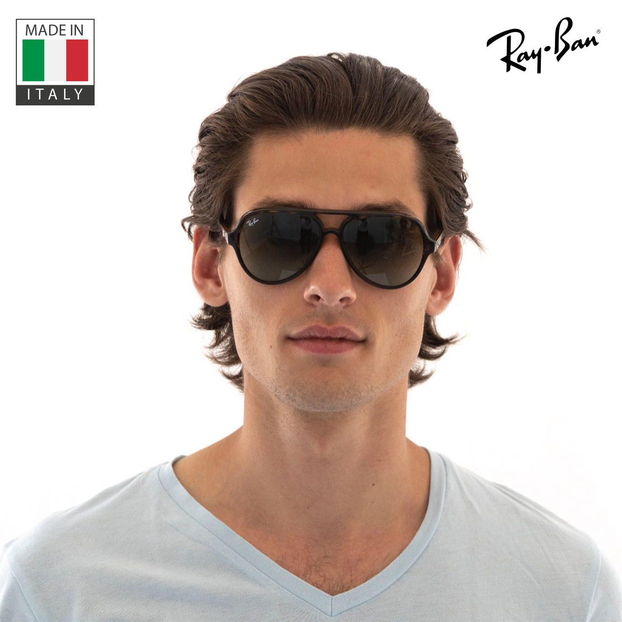 Ray-Ban RB4125 CATS 5000 CLASSIC Pilot Shaped Non-Polarized Sunglasses for Men – Includes Official RAYBAN Eyewear Kit – Ideal Formal & Casual Wear Sunglasses – Green Gradient Lens