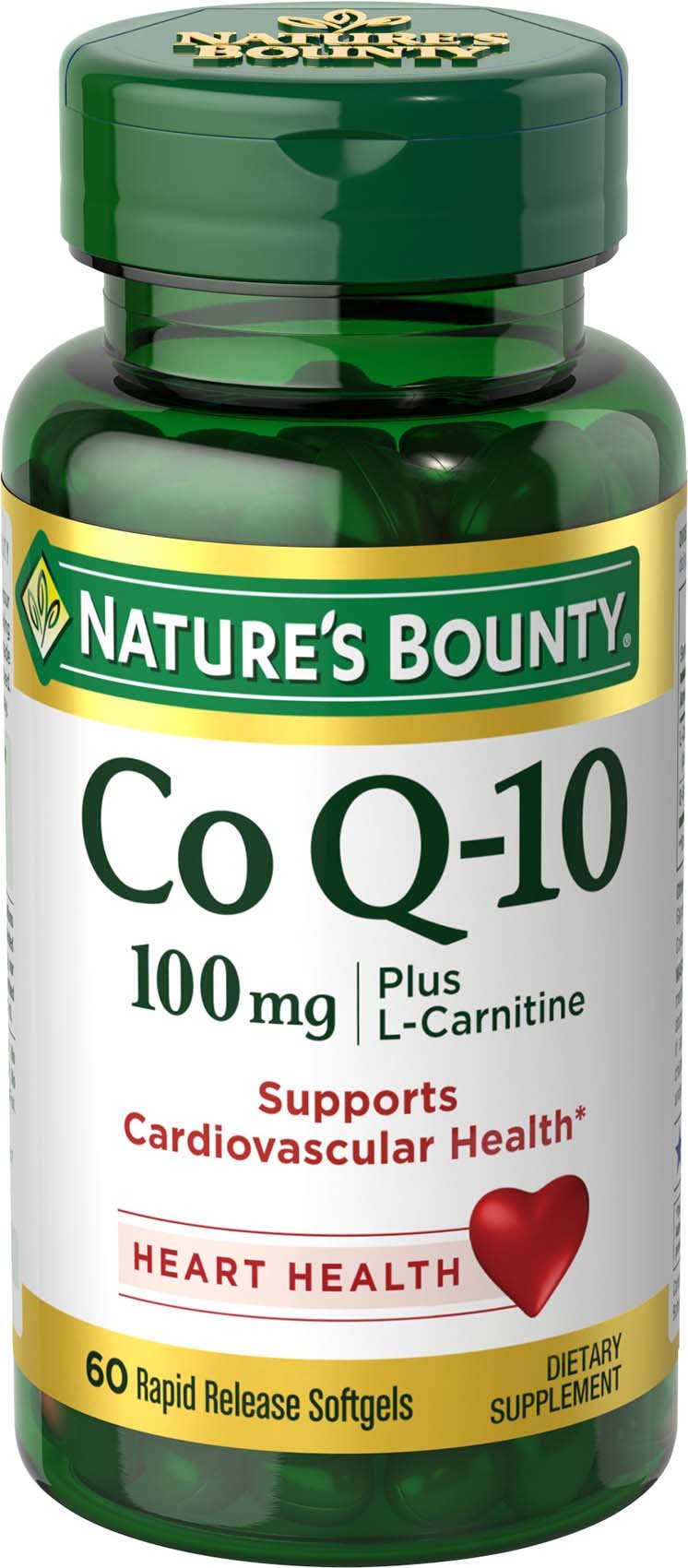 CoQ10 by Nature's Bounty, Dietary Supplement, Supports Heart Health, 100mg Plus L-Carnitine, 60 Softgels