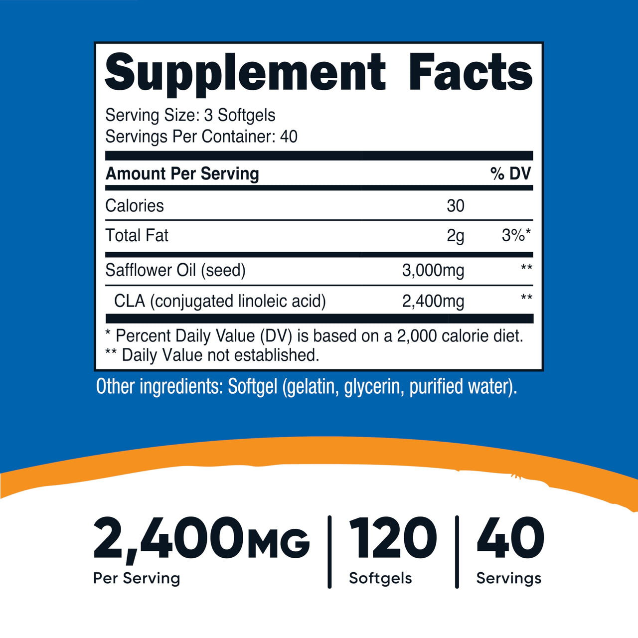 Nutricost CLA (Conjugated Linoleic Acid) 2,400mg, 120 Softgels - Gluten Free, Non-GMO, 800mg Per Softgel