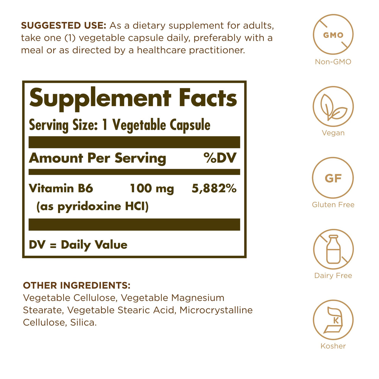 Solgar, Vitamin B6 100 Mg Vegetable Capsules, Count