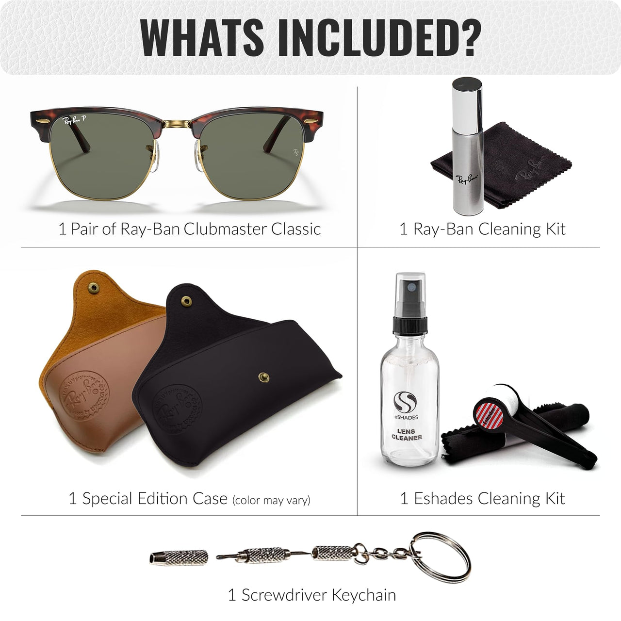 Ray-Ban RB3016 Clubmaster Polarized Classic Square Shape Sunglasses With Eyewear Kit Bundle - High Bridge Fit - Ideal Formal and Casual Wear Square Sunglasses