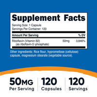Thumbnail for Nutricost R-5-P (Riboflavin-5-Phosphate) (Vitamin B2) 50 MG, 120 Capsules - Vegan, GMO-Free