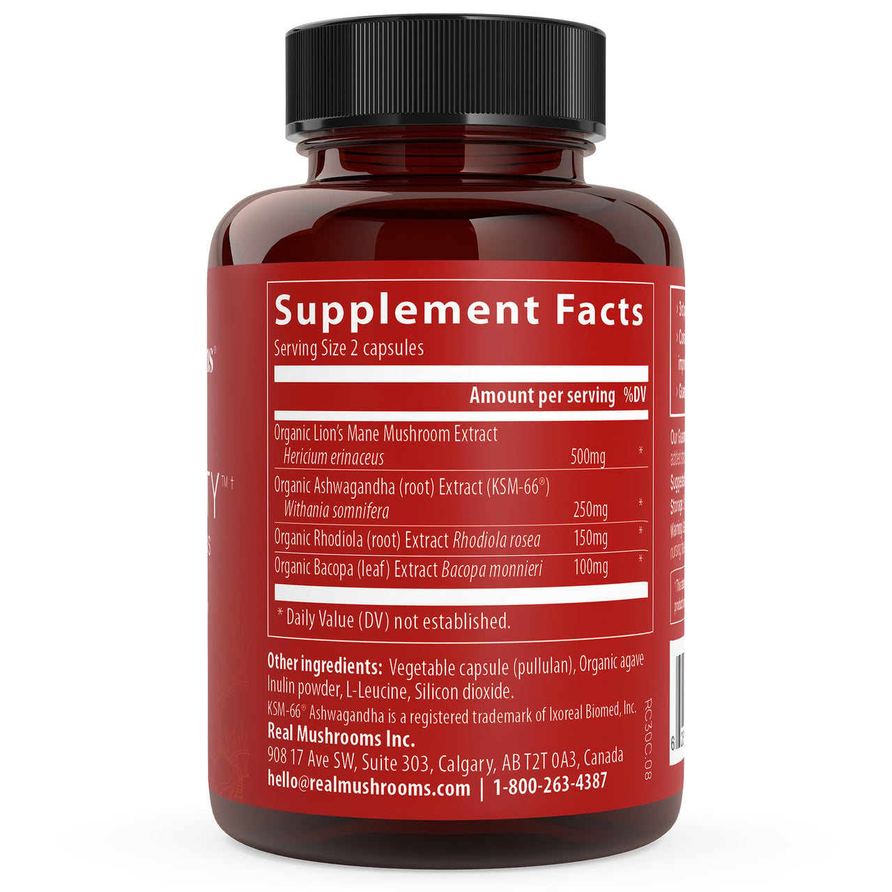 Real Mushrooms RealClarity Capsules – Lion’s Mane, KSM-66 Ashwagandha, Rhodiola & Bacopa – Mental Sharpness, Alertness. & Adaptogenic Support – Vegan, Non-GMO – 60 Count Mushroom Supplement