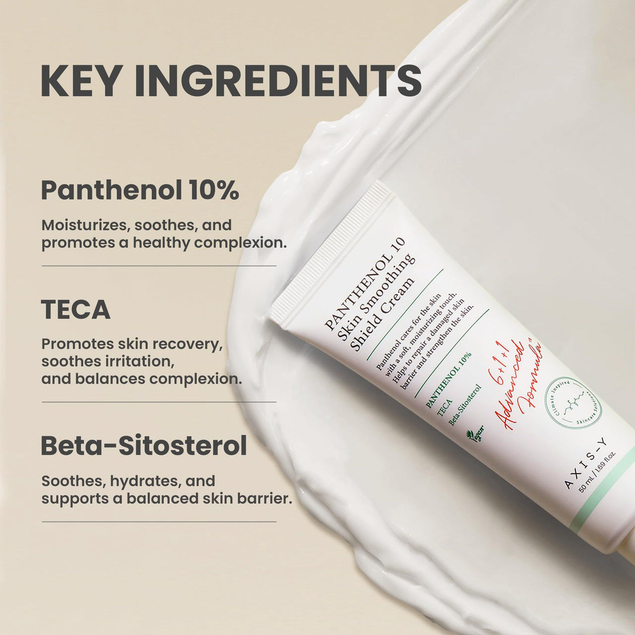 AXIS-Y Panthenol 10 Skin Smoothing Shield Cream - Daily Facial Moisturizer Barrier Cream for Long Lasting Hydration & Soothing - Vegan Korean Skin Care Face Lotion - 1.69 fl. oz.