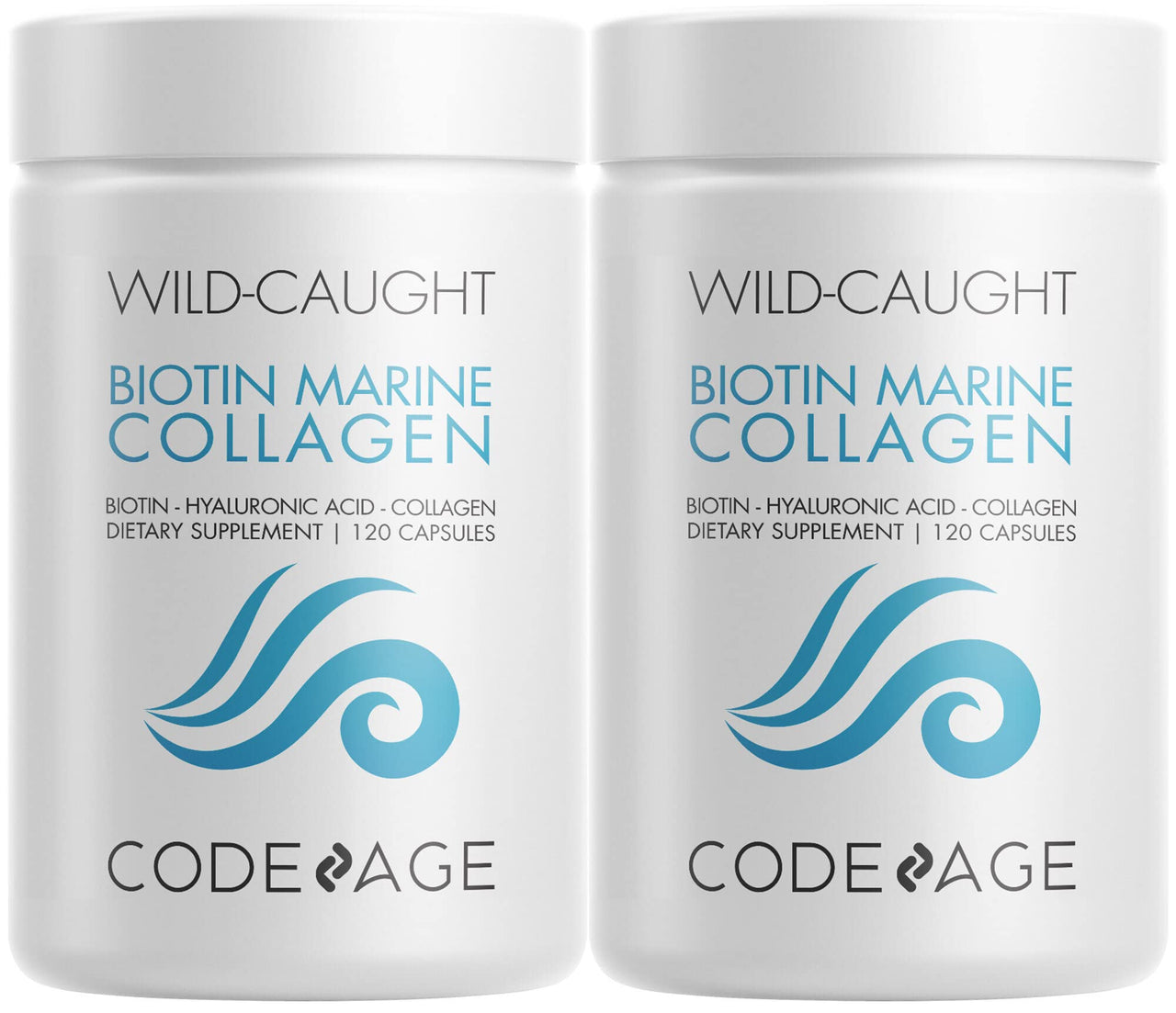 Codeage Marine Collagen Peptides – Hydrolyzed Fish Collagen Protein Supplement, 10,000mcg Biotin Collagen, Vitamin C, E, Hyaluronic Acid Amino Acid - Hair, Skin, Joint, Wild-Caught Fish - 2 Pack