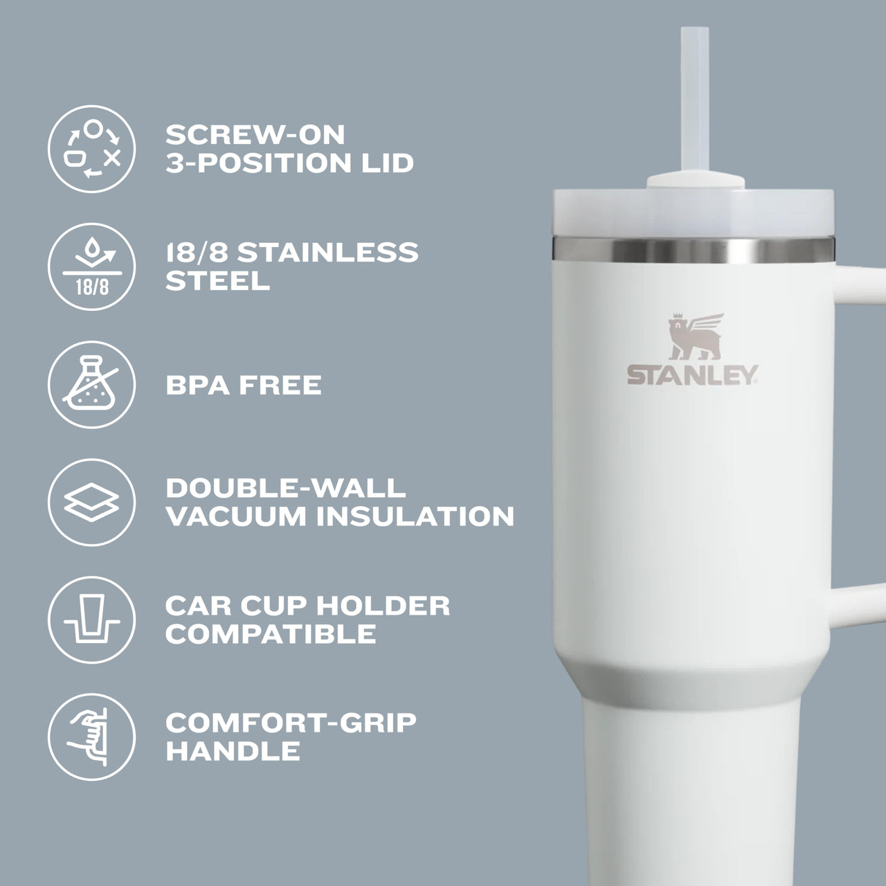 Stanley Quencher H2.0 Tumbler with Straw 20 oz | Flowstate 3-Position Lid | Cup Holder Compatible for Travel | Insulated Stainless Steel Cup | BPA-Free | Rose Quartz 2.0