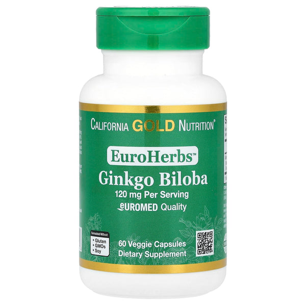 California Gold Nutrition EuroHerbs™, Ginkgo Biloba Extract, Euromed Quality, 120 mg, 60 Veggie Capsules