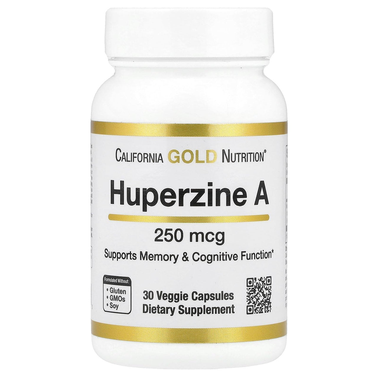 Huperzine A by California Gold Nutrition - Support for Memory & Cognitive Function - Promotes Healthy Acetylcholine Levels - Vegan Friendly - Gluten Free, Non-GMO - 250 mcg - 30 Veggie Capsules