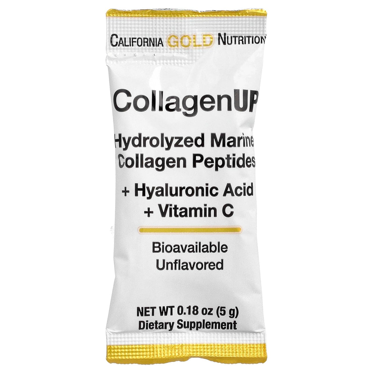 California Gold Nutrition CollagenUP®, Hydrolyzed Marine Collagen Peptides with Hyaluronic Acid and Vitamin C, Unflavored, 10 Packets, 0.18 oz (5 g) Each