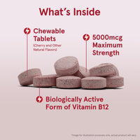 Thumbnail for Jarrow Formulas Methyl Vitamin B12 5000 mcg - 60 Chewable Tablets, Naturally Fruit Flavored- Bioactive B12 Vitamin - Supports Cellular Energy Production, Brain Health & Metabolism - 60 Servings