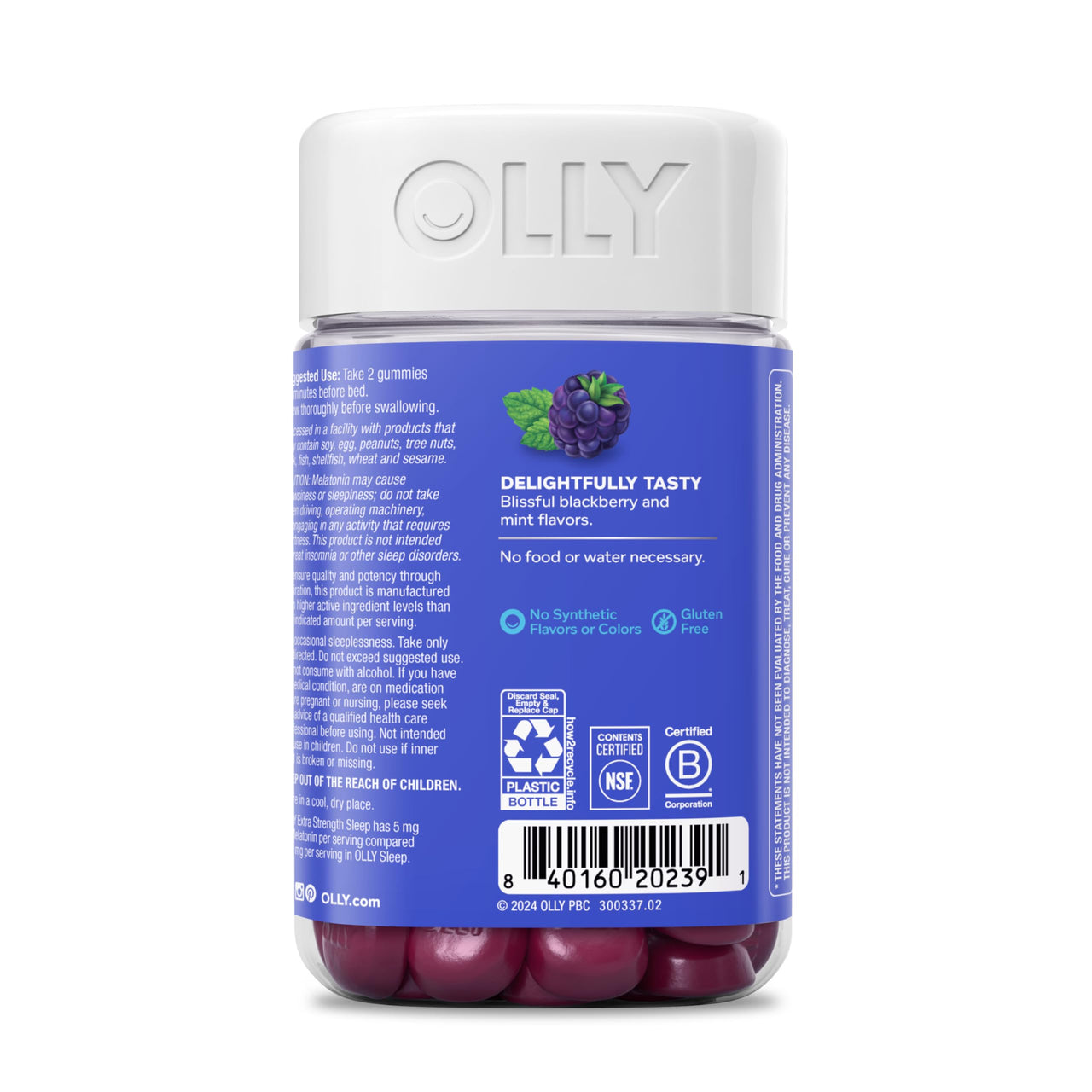 OLLY Extra Strength Sleep Gummy 5 mg Melatonin, L-Theanine, Chamomile, Lemon Balm Extracts, Sleep Aid, BlackBerry Flavor - 90 Count