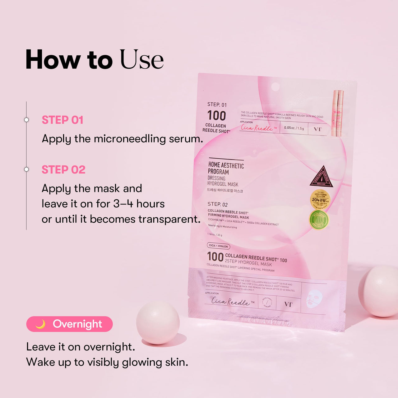 VT COSMETICS Collagen Reedle Shot 100 2-Step Hydrogel Mask (34.5g x 4ea), Firming & Elasticity Care, Exosome 500Da, Fine Lines, Hydrating Overnight Melting Mask, Korean Skincare, Facial Gel Mask