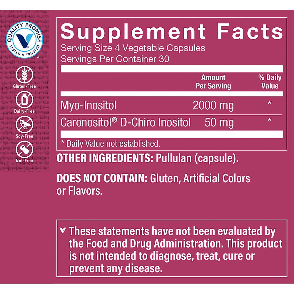 The Vitamin Shoppe Myo & D-Chiro Inositol 40:1 - Hormone Balance & Ovarian Support | PCOS Wellness | 120 Vegetable Capsules | Women's Health
