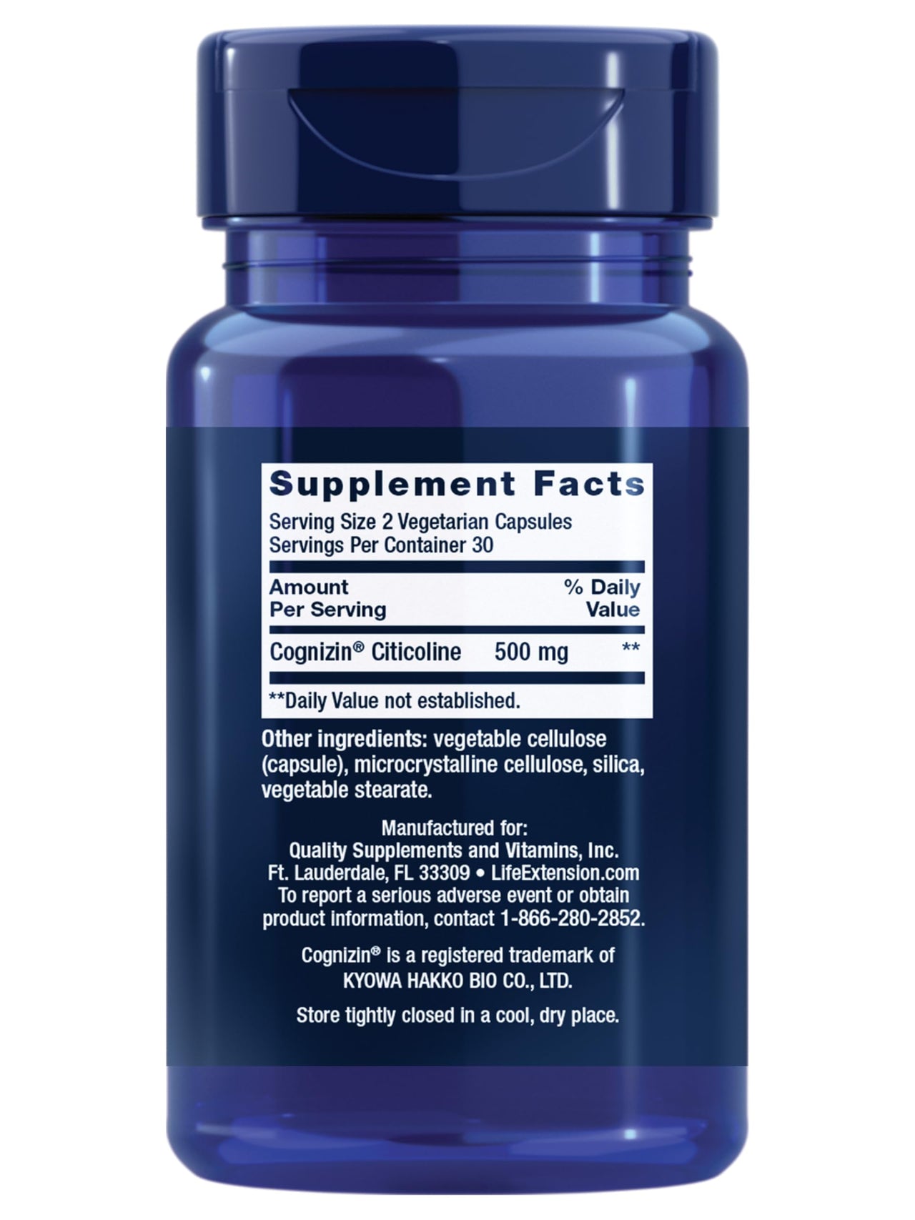 Life Extension Citicoline (CDP-Choline) - Citicoline Supplement for Brain & Cognitive Health, Focus, Attention, Memory Function - Non-GMO, Gluten Free, Vegetarian - 60 Capsules