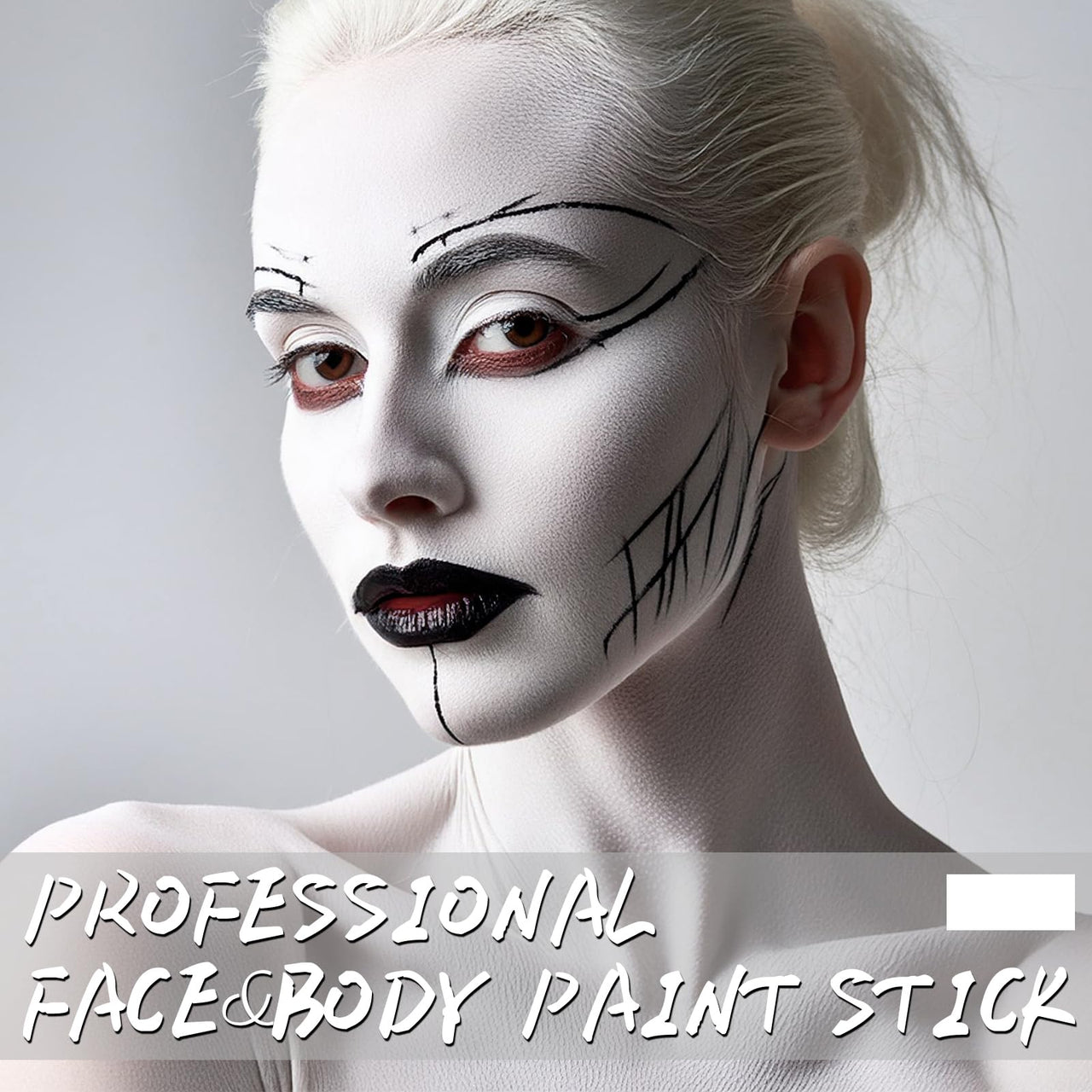 LOKFAR White Face Body Paint Stick, Eye Black Stick for Sports, Waterproof Full-Coverage White Foundation Face Makeup for Halloween Zombie Clown Vampire Skeleton Skull Joker Goth Cosplay Makeup