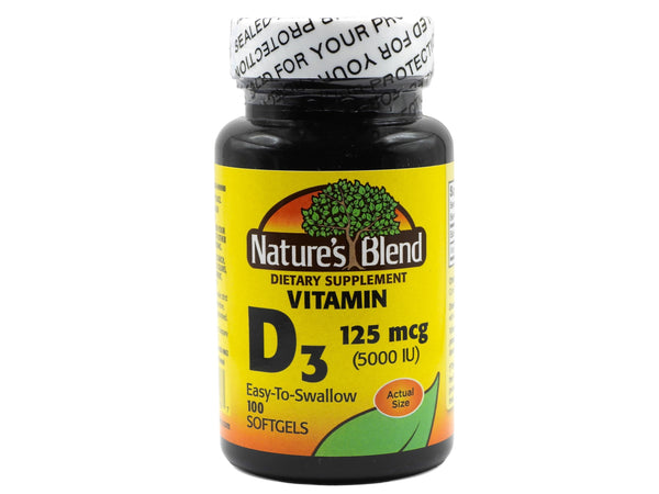 Image 1 of Nature's Blend Vitamin D3 125 MCG (5000 IU) Easy-to-Swallow, 100 SOFTGELS