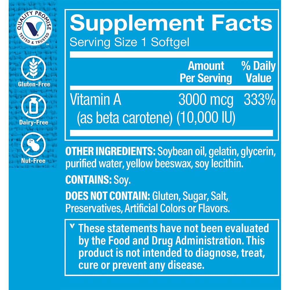 The Vitamin Shoppe Beta-Carotene 3,000 MCG (Vitamin A), Antioxidant Support for Vision & Immune Health (100 Softgels)