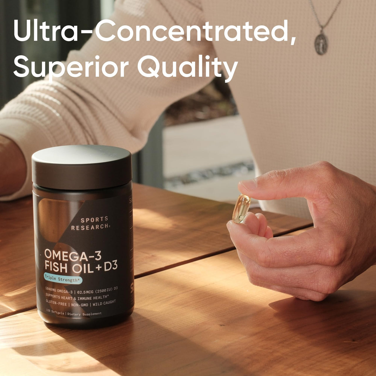 Sports Research Triple Strength 1040mg Omega-3 from Wild Alaska Pollock with Vitamin D3 2500iu | 2-in-1 Vitamin D & Omega DHA Fish Oil Supplement Supporting Heart Health - 120 Softgels