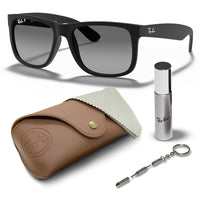 Thumbnail for Ray-Ban RB4165 JUSTIN Classic Polarized Square Shape Sunglasses With Eyewear Kit Bundle - High Bridge Fit - Ideal Formal and Casual Wear Square Sunglasses