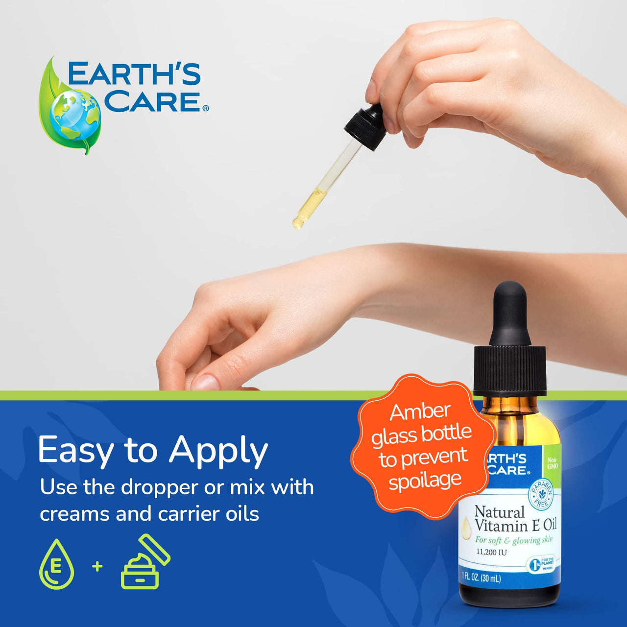 Earth's Care Natural Vitamin E Oil - 100% Natural Vitamin E Oil for Skin and Hair - 1 Fl OZ