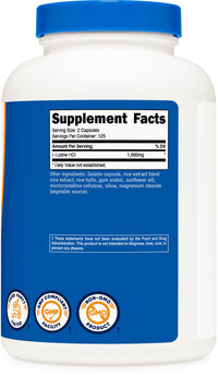 Thumbnail for Nutricost L-Lysine 1000mg, 250 Capsules - 500mg Per Cap, Gluten Free, Non-GMO