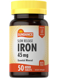 Thumbnail for Sundance Iron 45mg Slow Release Pills | 50 Tablets | Essential Mineral Supplement | Vegetarian, Non-GMO, and Gluten Free Formula