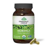Thumbnail for ORGANIC INDIA Moringa Herbal Supplement - Green Superfood, Nutrient Dense, Pure Plant Protein, Vitamin A, E, K, Iron, Calcium, Fiber, Vegan, Gluten-Free, USDA Certified Organic - 90 Capsules