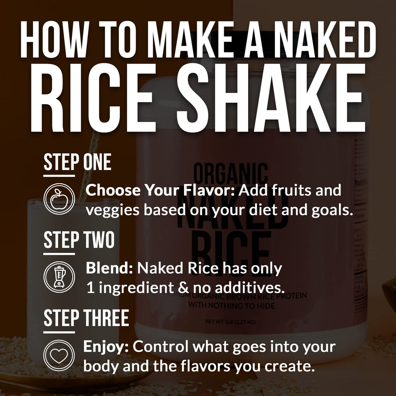 NAKED nutrition Rice - Organic Brown Rice Protein Powder - Vegan Protein Powder - 5Lb Bulk, Gmo Free, Gluten Free & Soy Free. Plant-Based Protein, No Artificial Ingredients - 76 Servings
