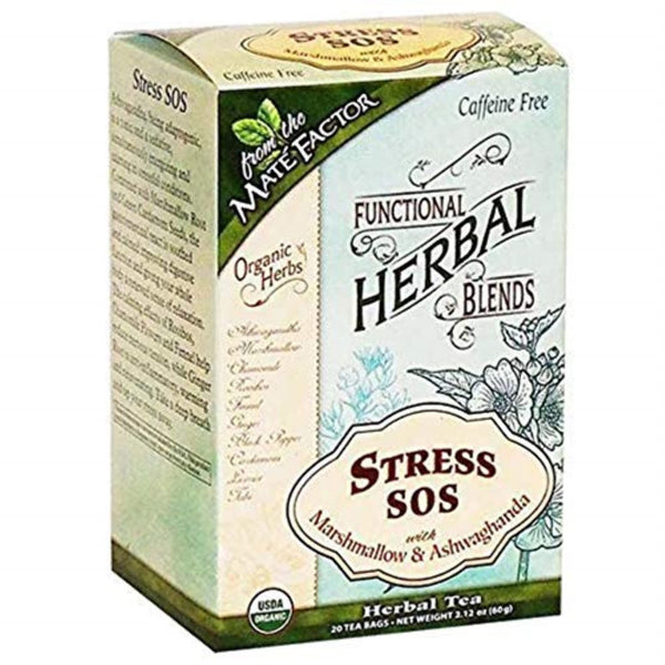 Mate Factor Organic Stress SOS with Marshmallow and Ashwagandha Herbal Tea, 20-piece, Pack of 2